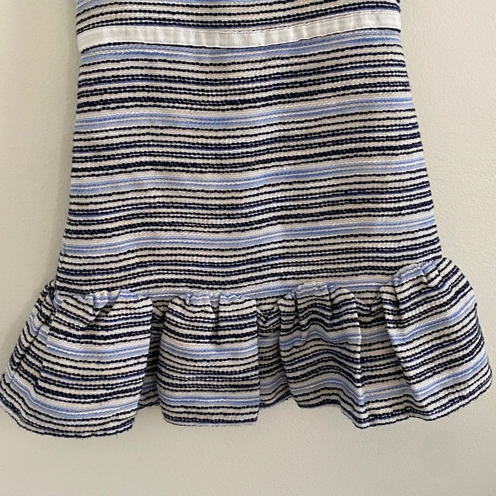 Janie and Jack Navy and White Striped Bouclé Ruffle Hem Dress girls 4